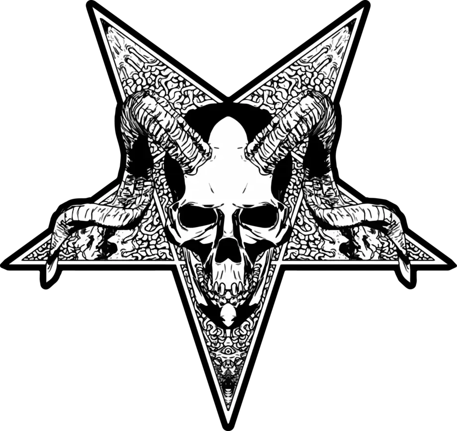 Skull with Horns and Pentagram Design