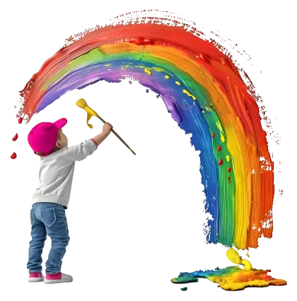 Boy Painting a Vibrant Rainbow with Brush
