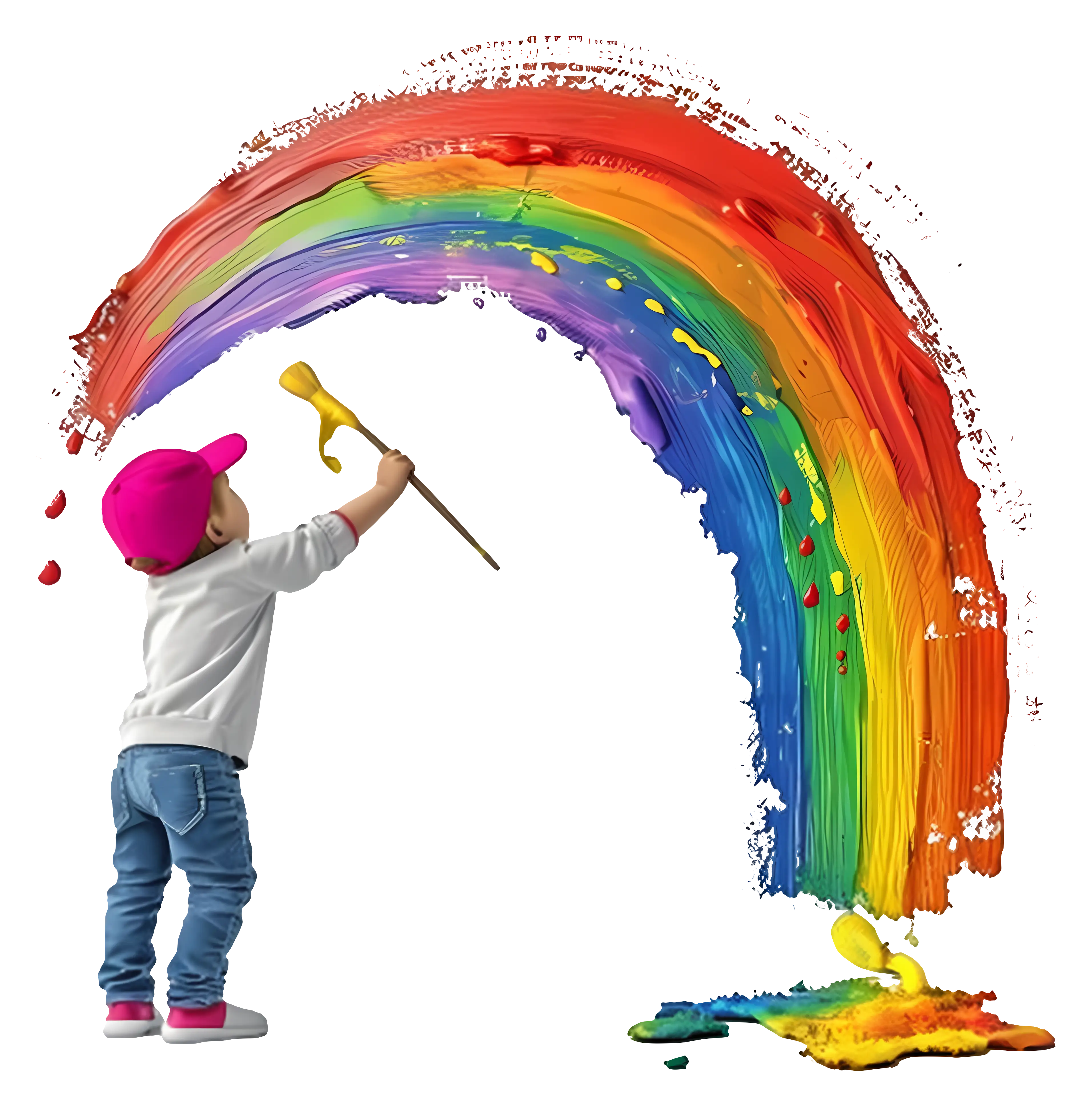 Boy Painting a Vibrant Rainbow with Brush