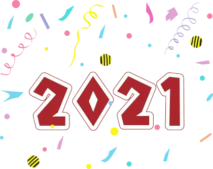 Bold 2021 in Red with Celebratory Confetti