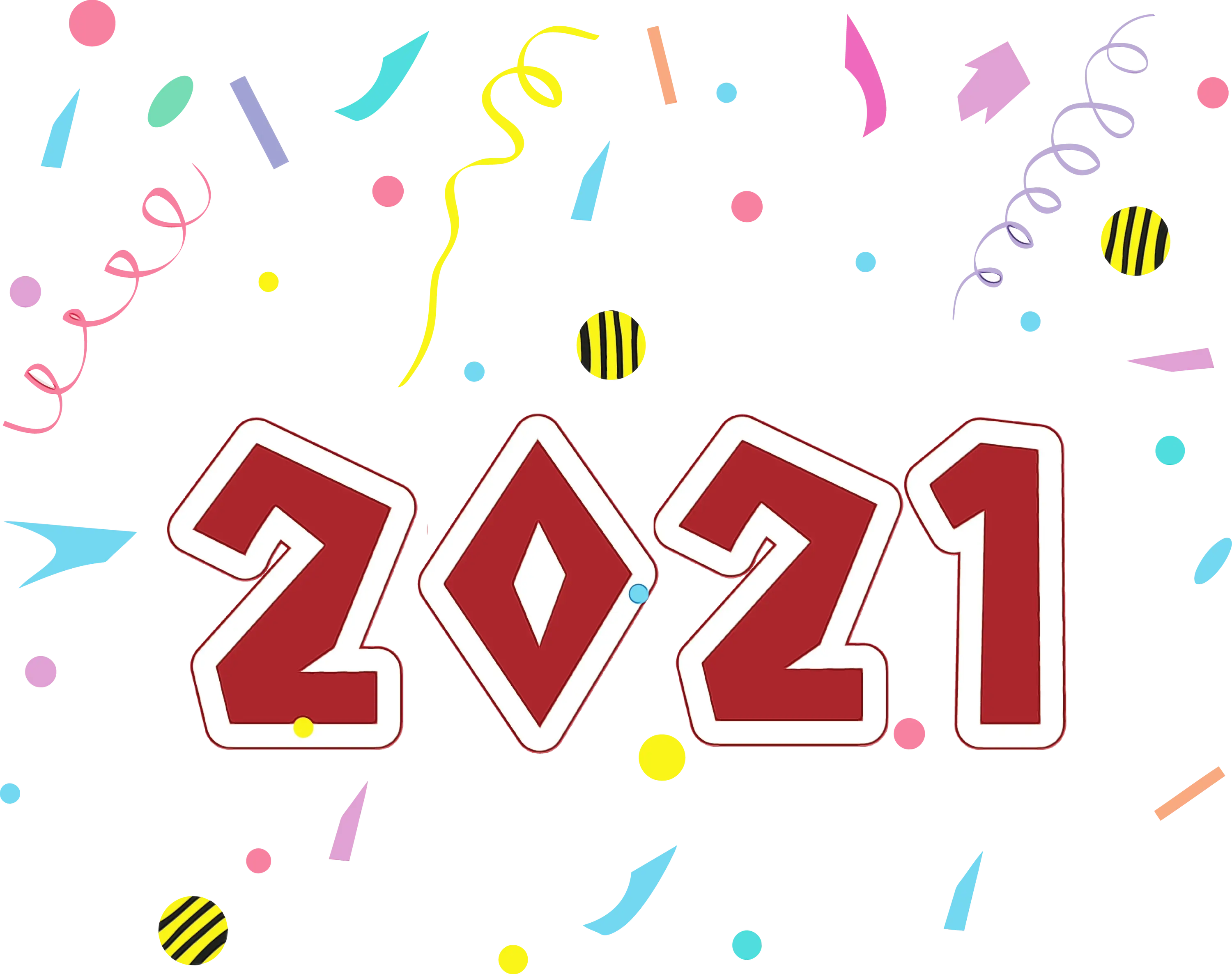 Bold 2021 in Red with Celebratory Confetti