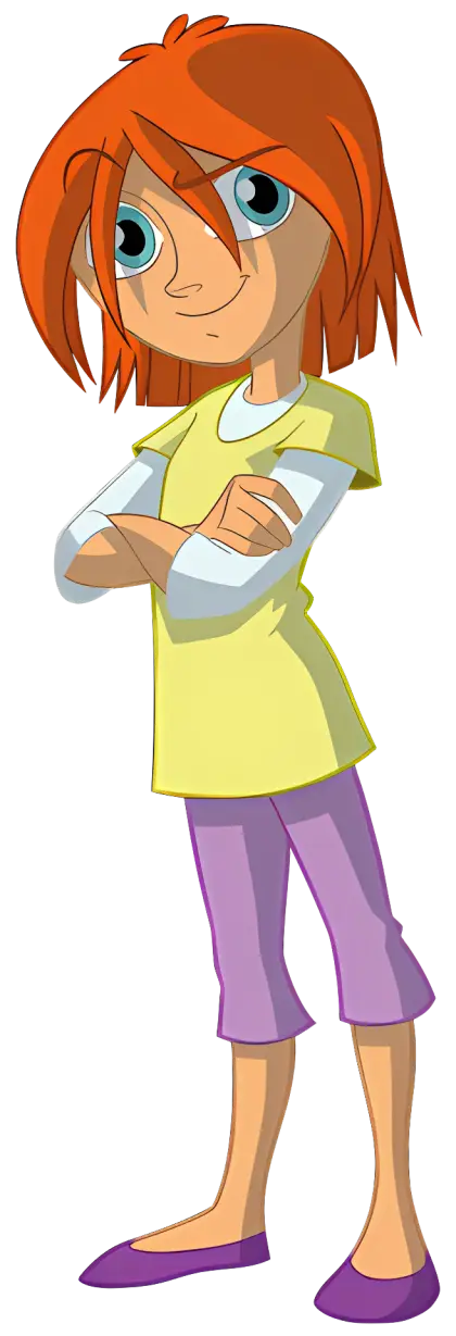 Red-haired Girl Cartoon Character with Arms Crossed