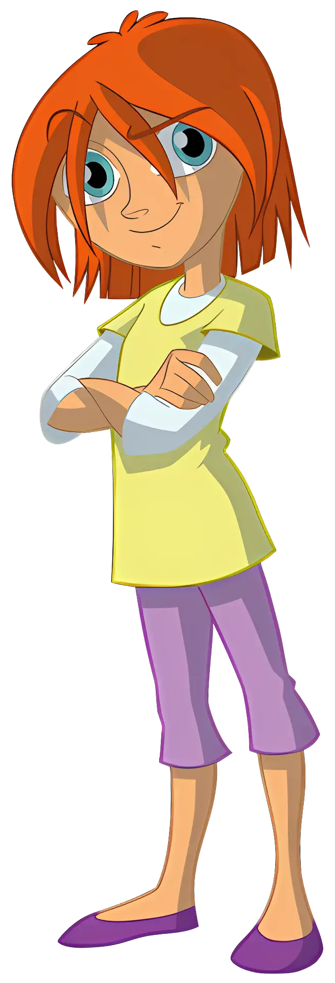 Red-haired Girl Cartoon Character with Arms Crossed