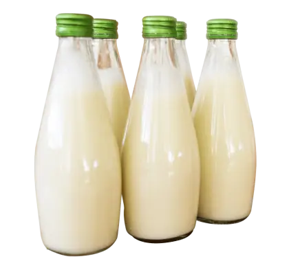 Glass Milk Bottles with Green Caps