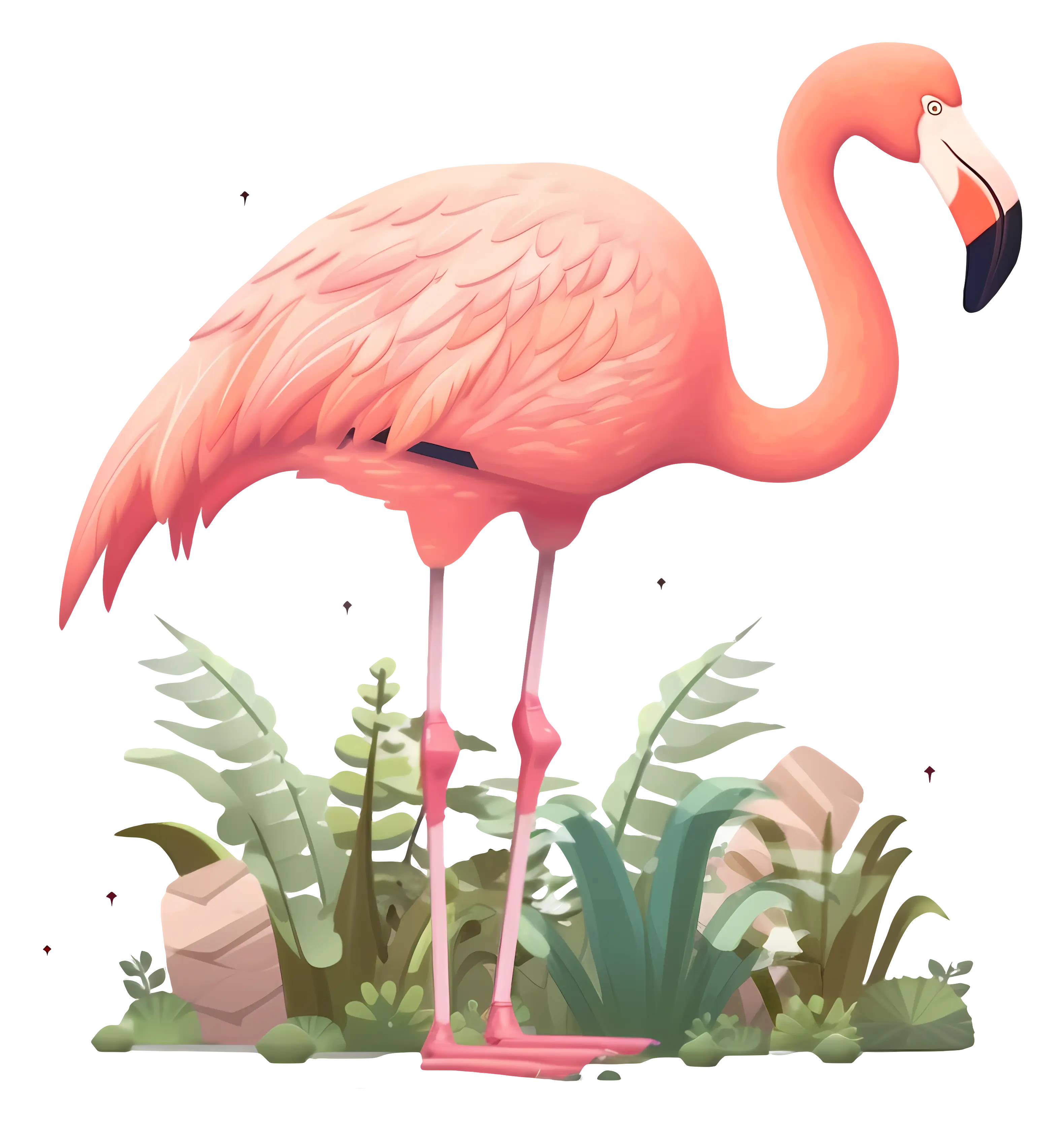 Pink Flamingo Illustration with Tropical Plants