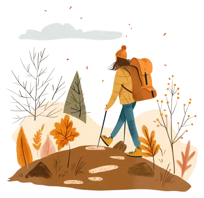 Woman Hiking in Autumn Illustration