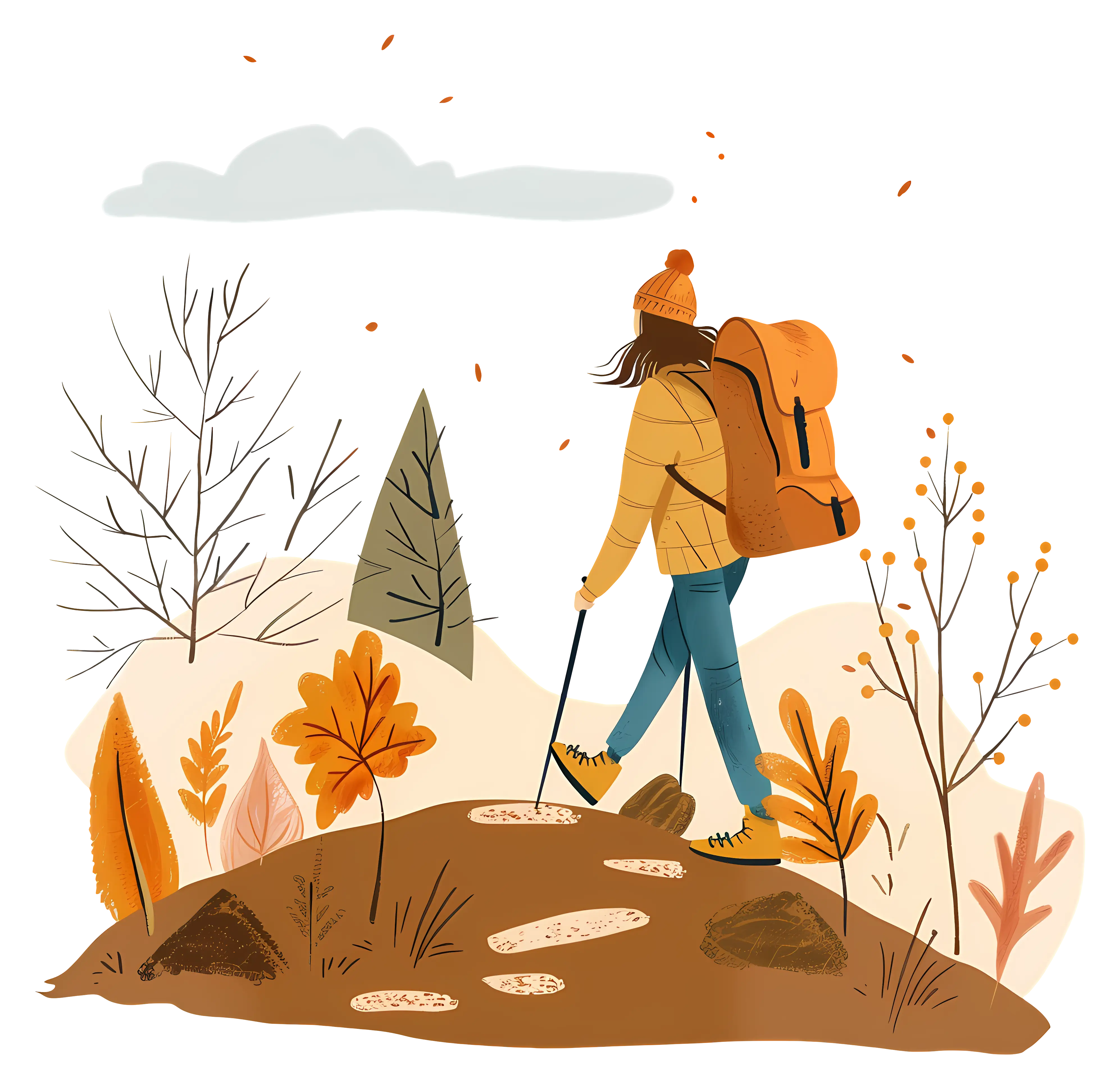Woman Hiking in Autumn Illustration