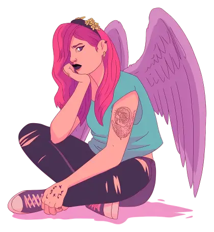 Contemplative Girl with Wings