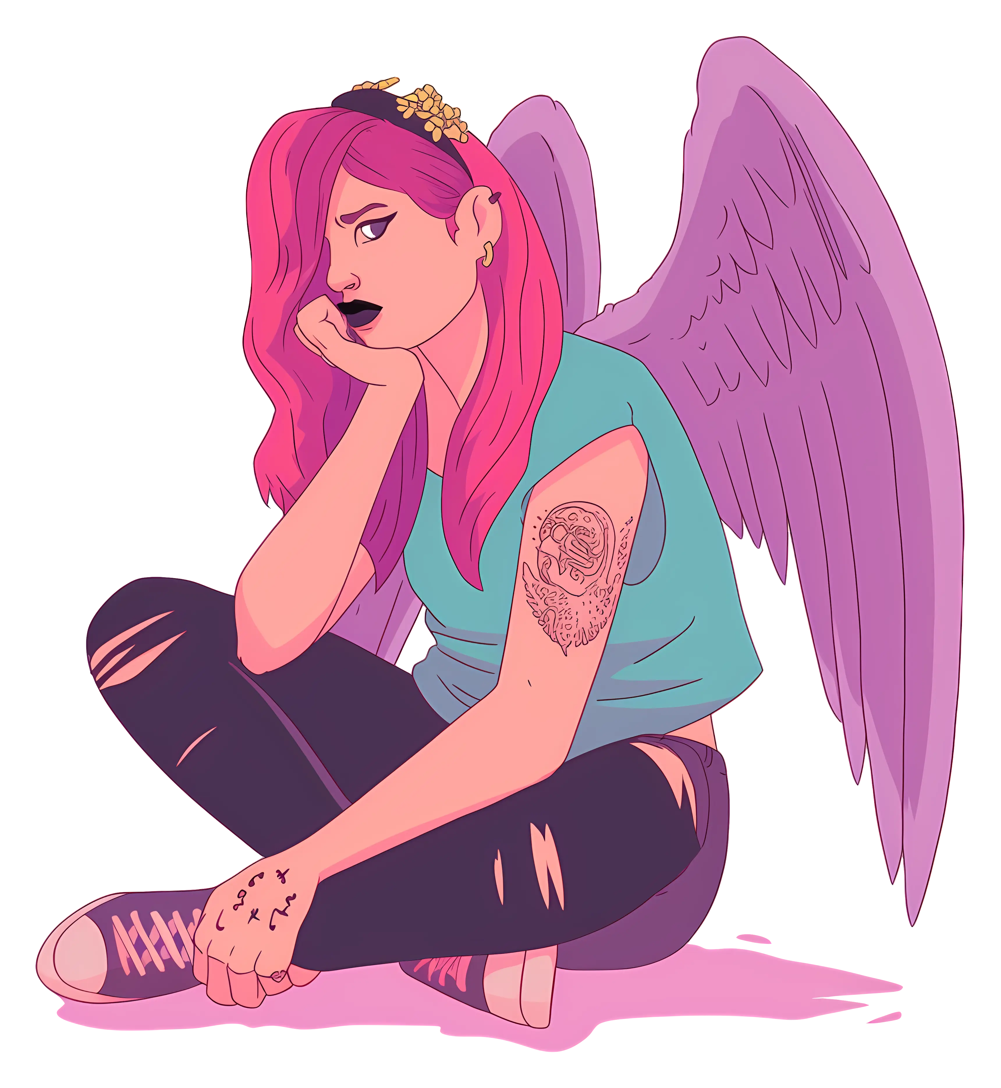 Contemplative Girl with Wings