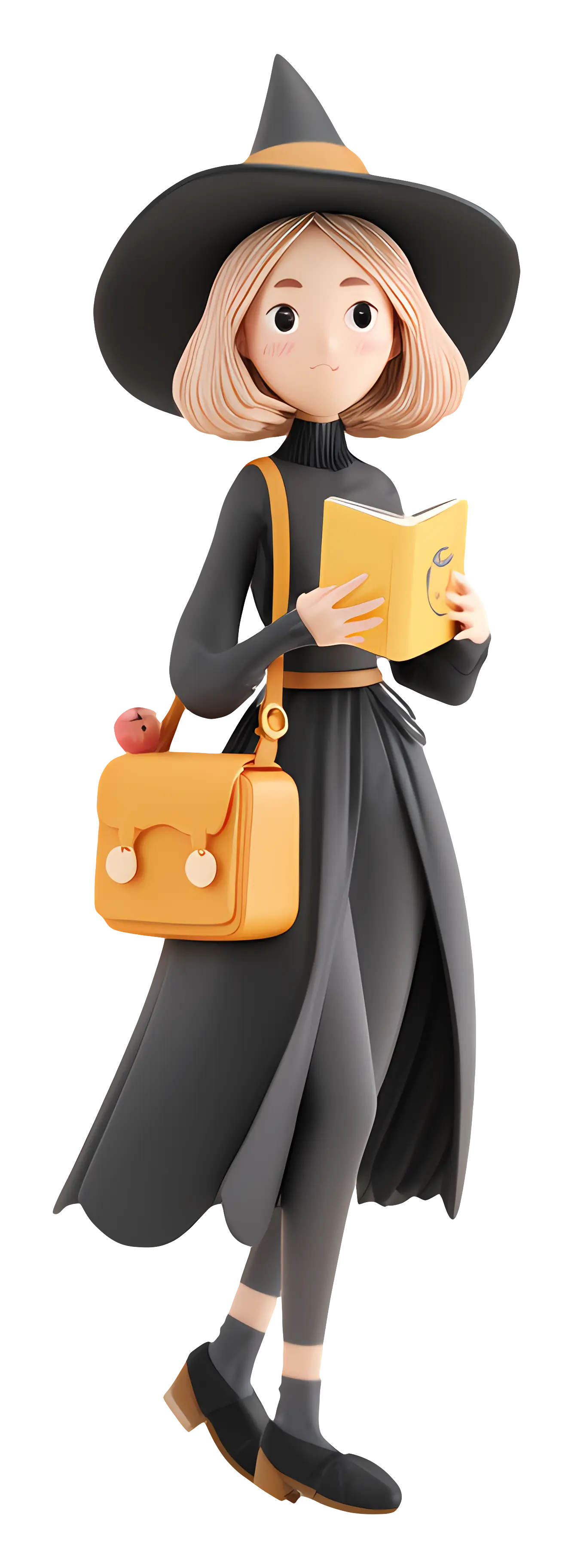 Cartoon Witch with Book and Hat