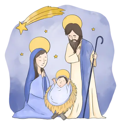 Illustration of Nativity Scene with Holy Family