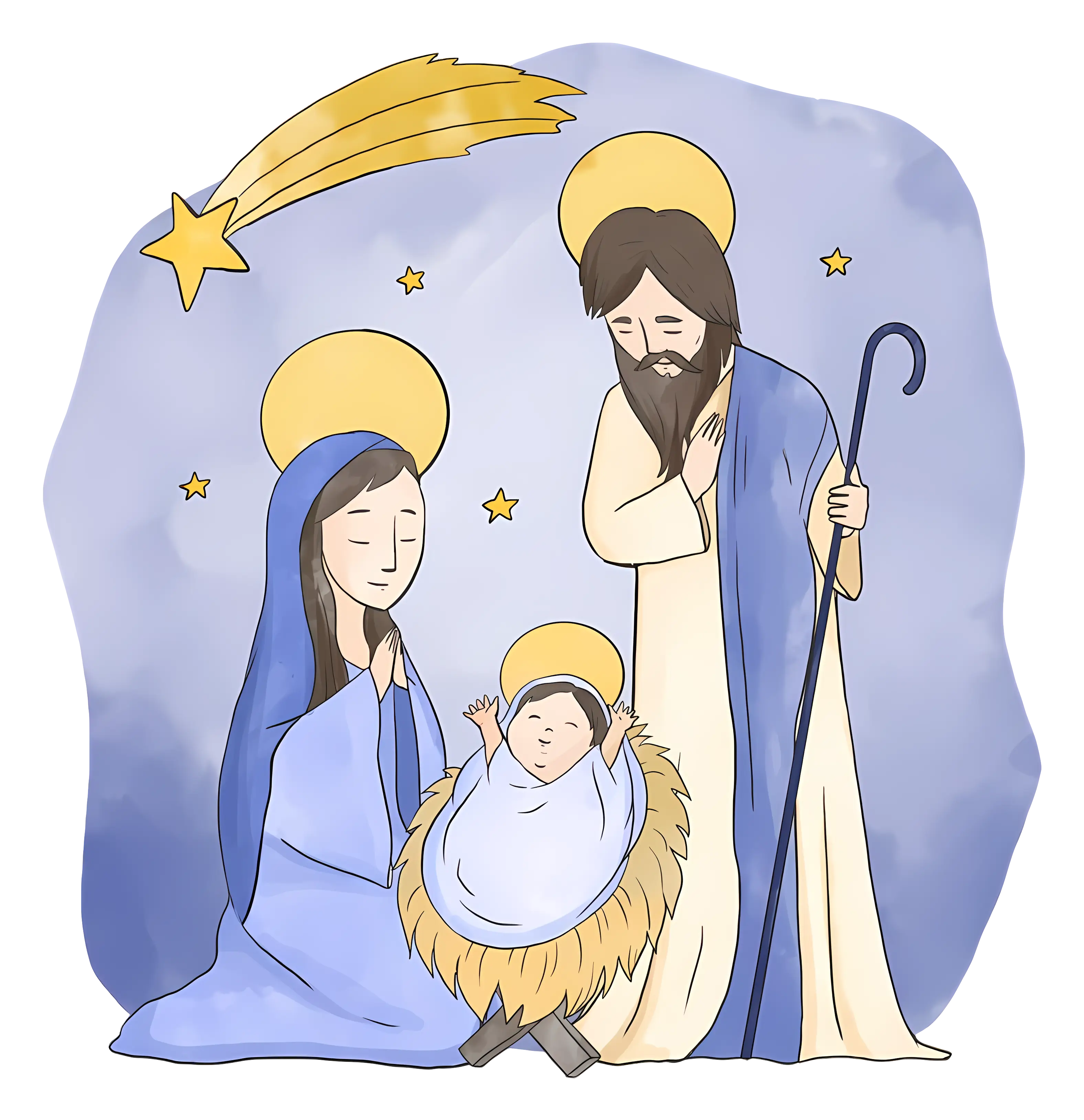 Illustration of Nativity Scene with Holy Family