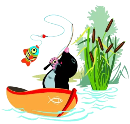 Cartoon Mole Fishing from a Boat