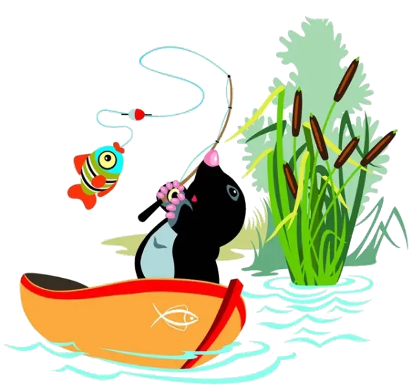 Cartoon Mole Fishing from a Boat