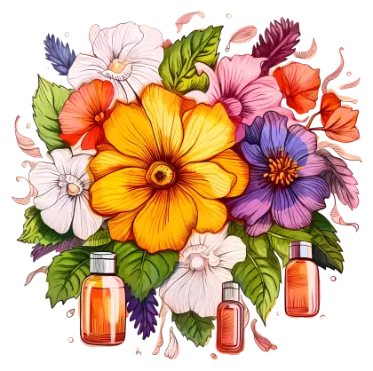 Floral Bouquet with Essential Oil Bottles