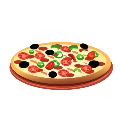 Cartoon Pizza with Vegetables and Toppings