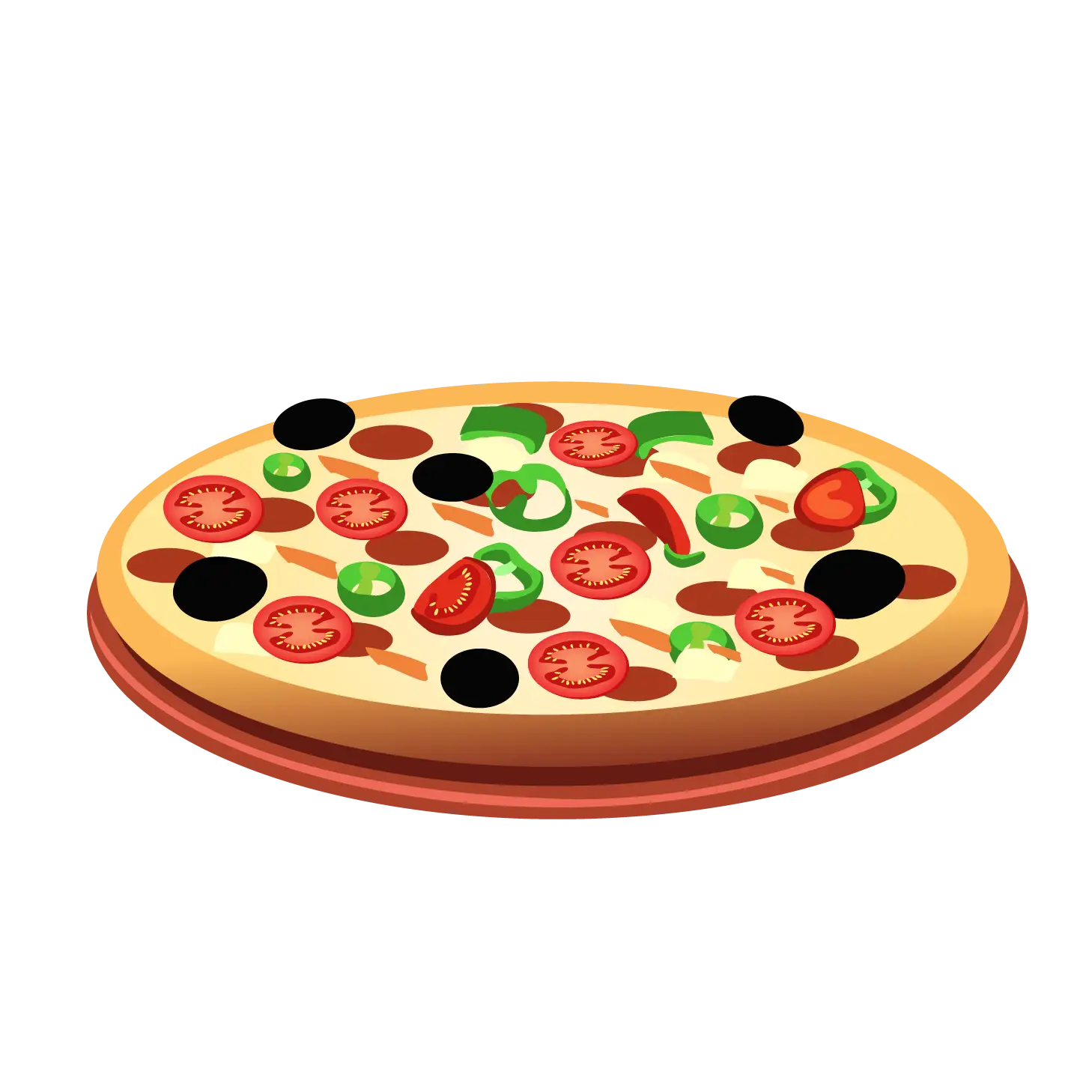 Cartoon Pizza with Vegetables and Toppings