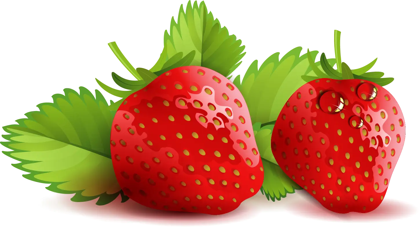 Red Strawberries with Green Leaves Illustration