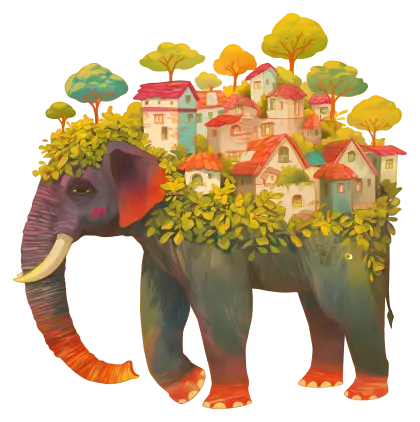 Elephant Carrying a Village on Its Back
