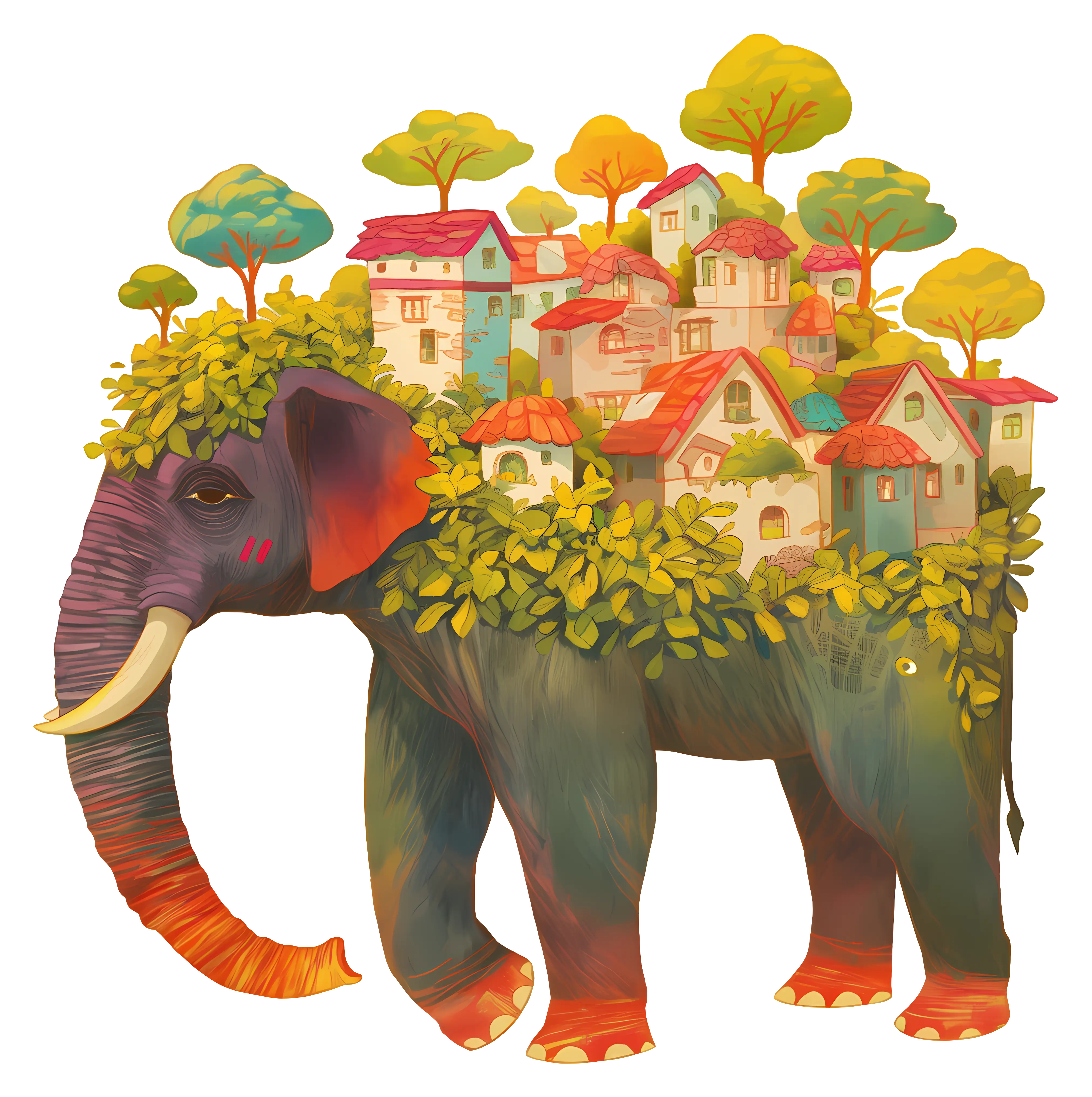 Elephant Carrying a Village on Its Back