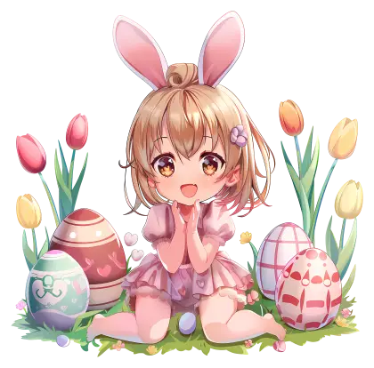Girl with Bunny Ears and Easter Eggs