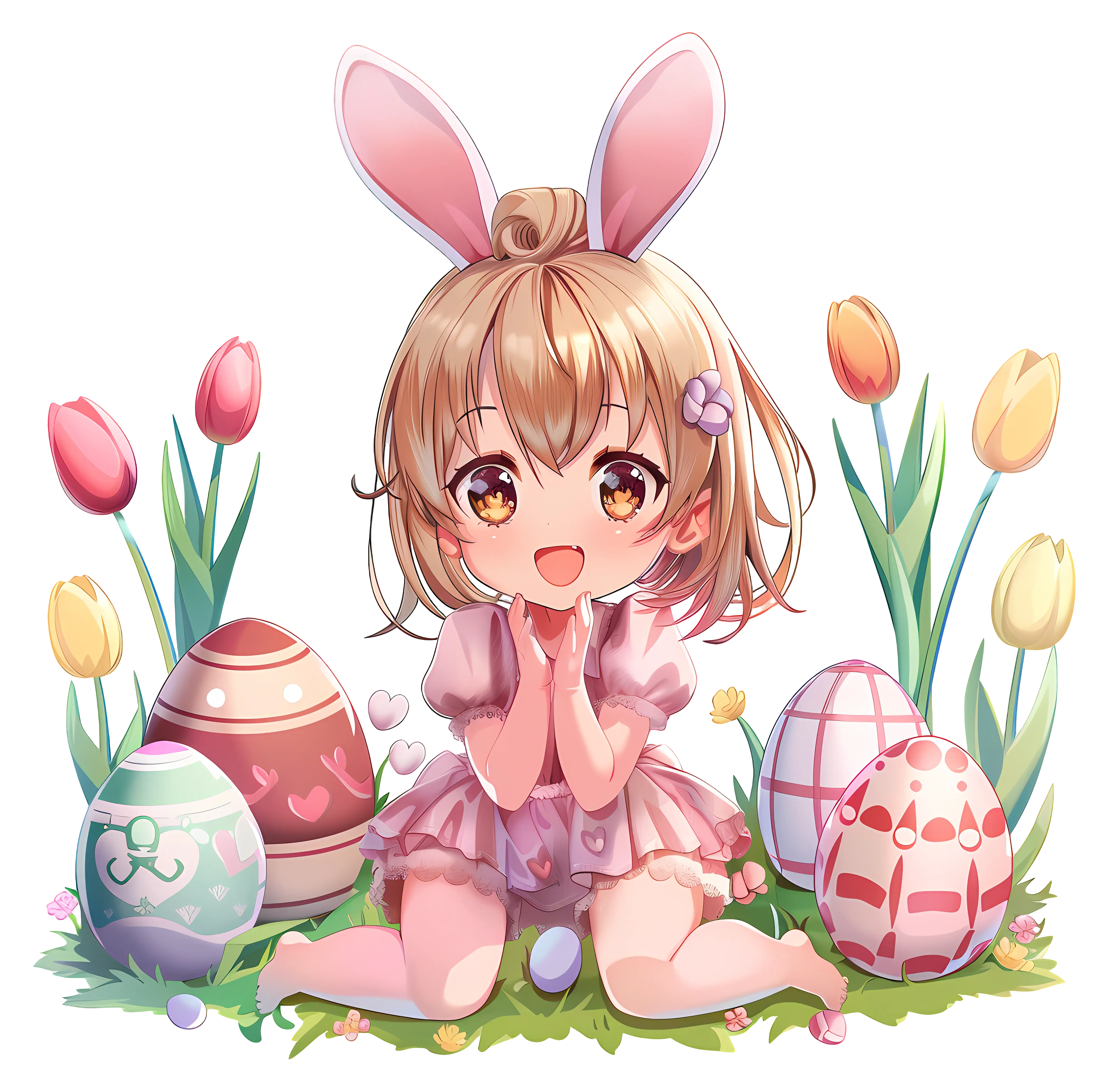 Girl with Bunny Ears and Easter Eggs