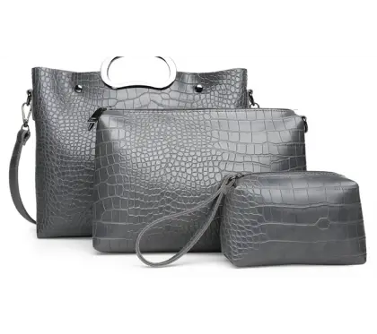 Gray Leather Handbag Set for Modern Fashion