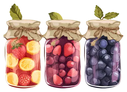 Mixed Fruit Jars with Cloth Covers