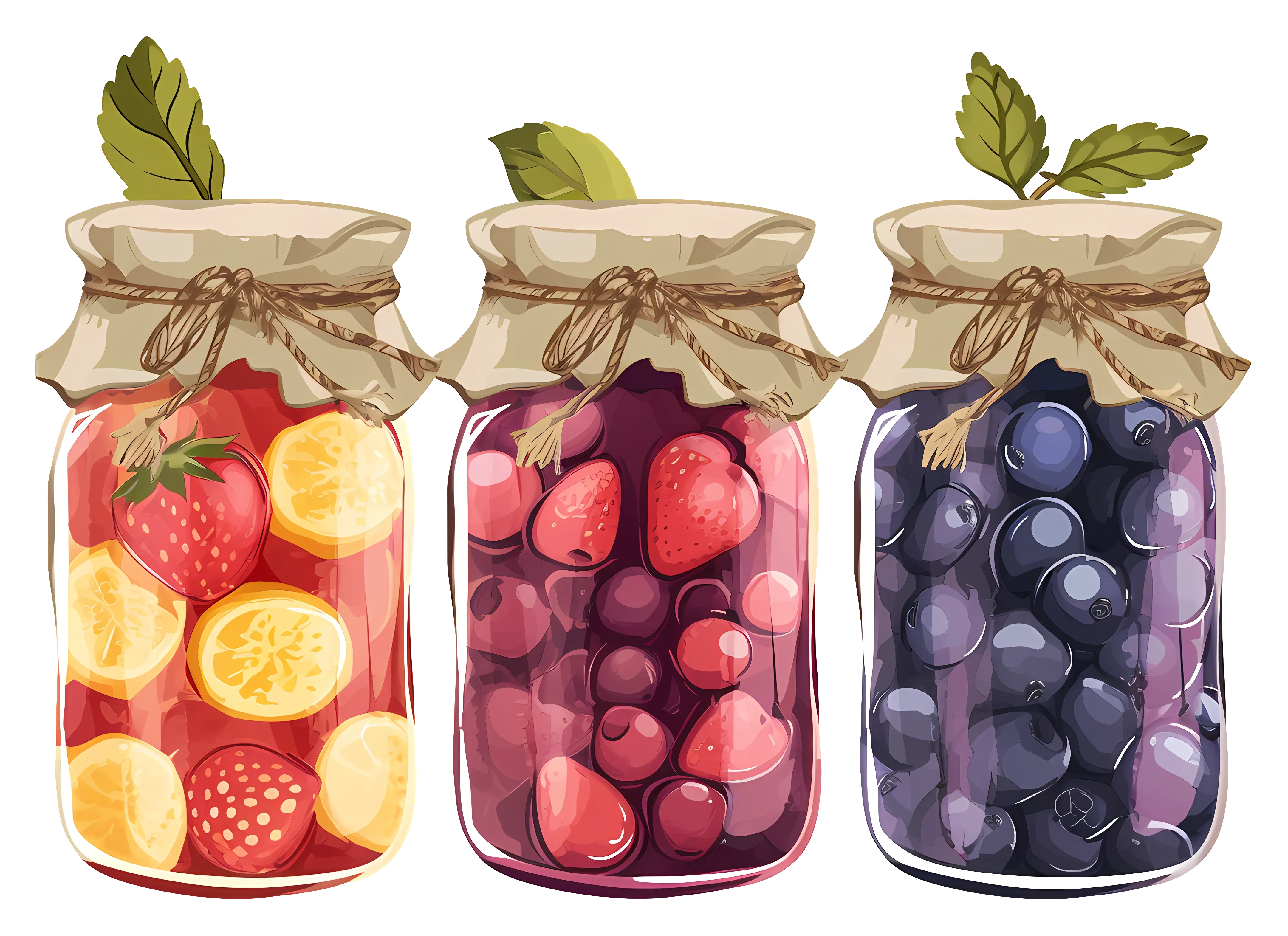 Mixed Fruit Jars with Cloth Covers