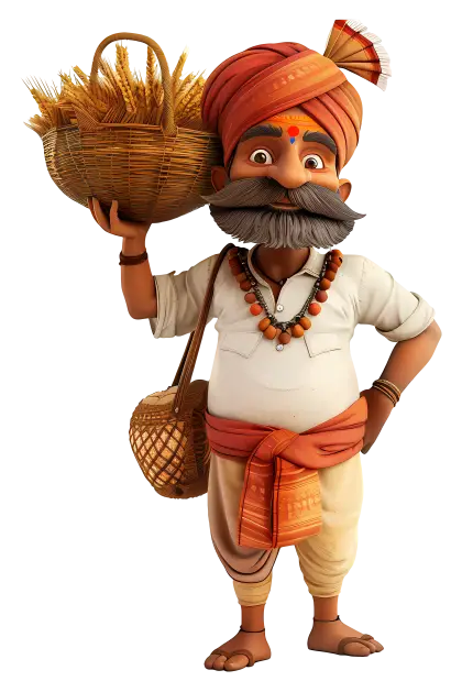 Traditional Farmer with Basket of Wheat