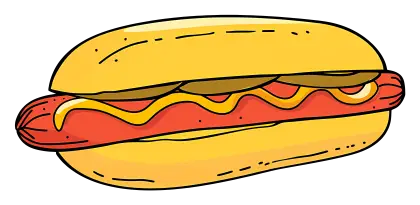 Cartoon Hot Dog with Mustard and Pickle