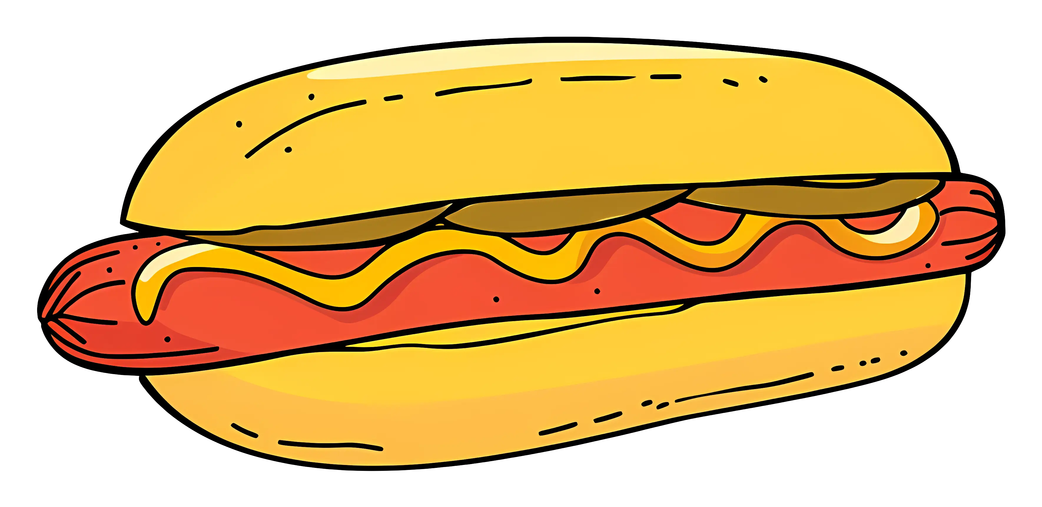 Cartoon Hot Dog with Mustard and Pickle
