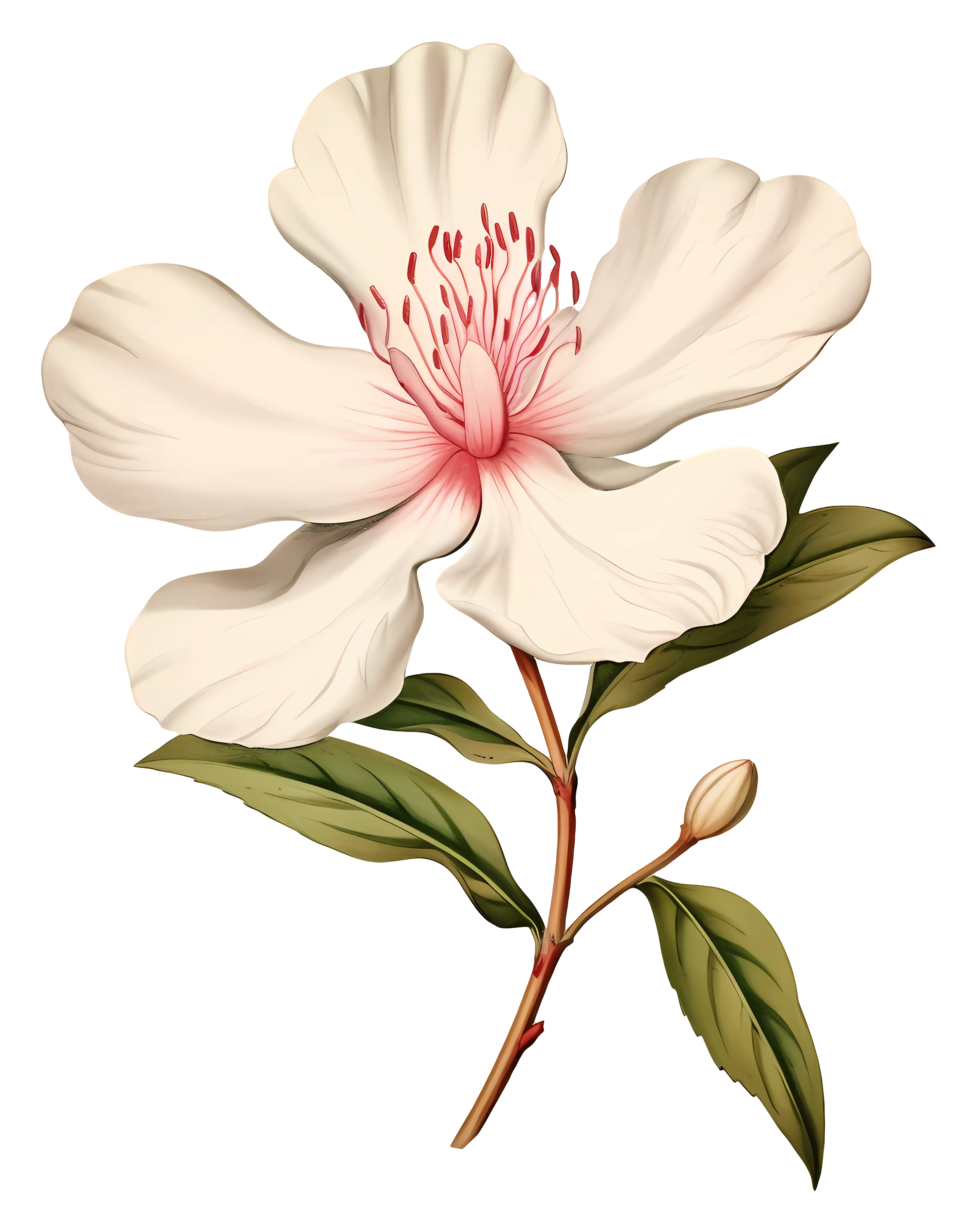White Flower with Pink Center Botanical Design