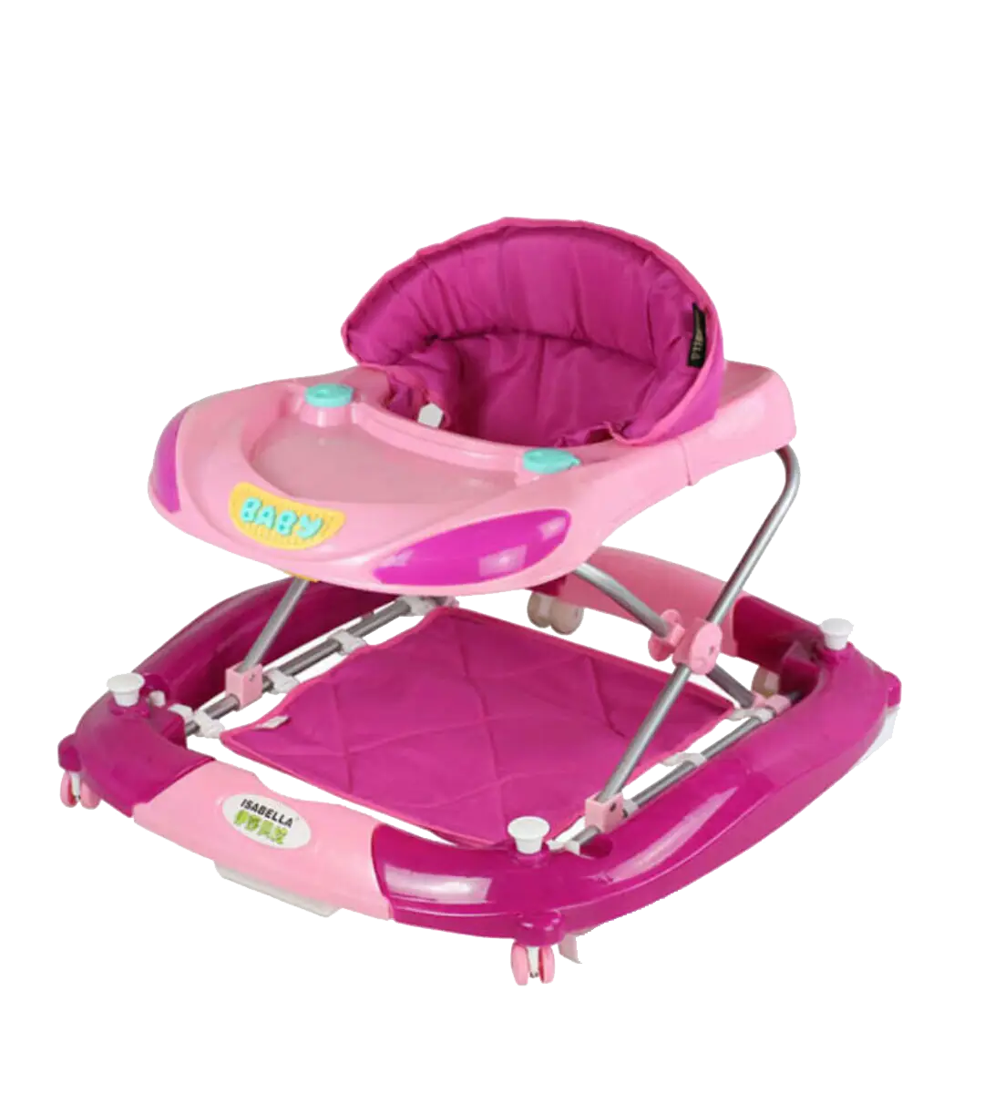 Pink baby walker with adjustable seat