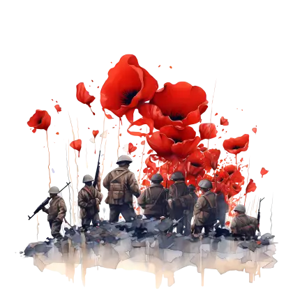 Soldiers Standing with Red Poppies Illustration