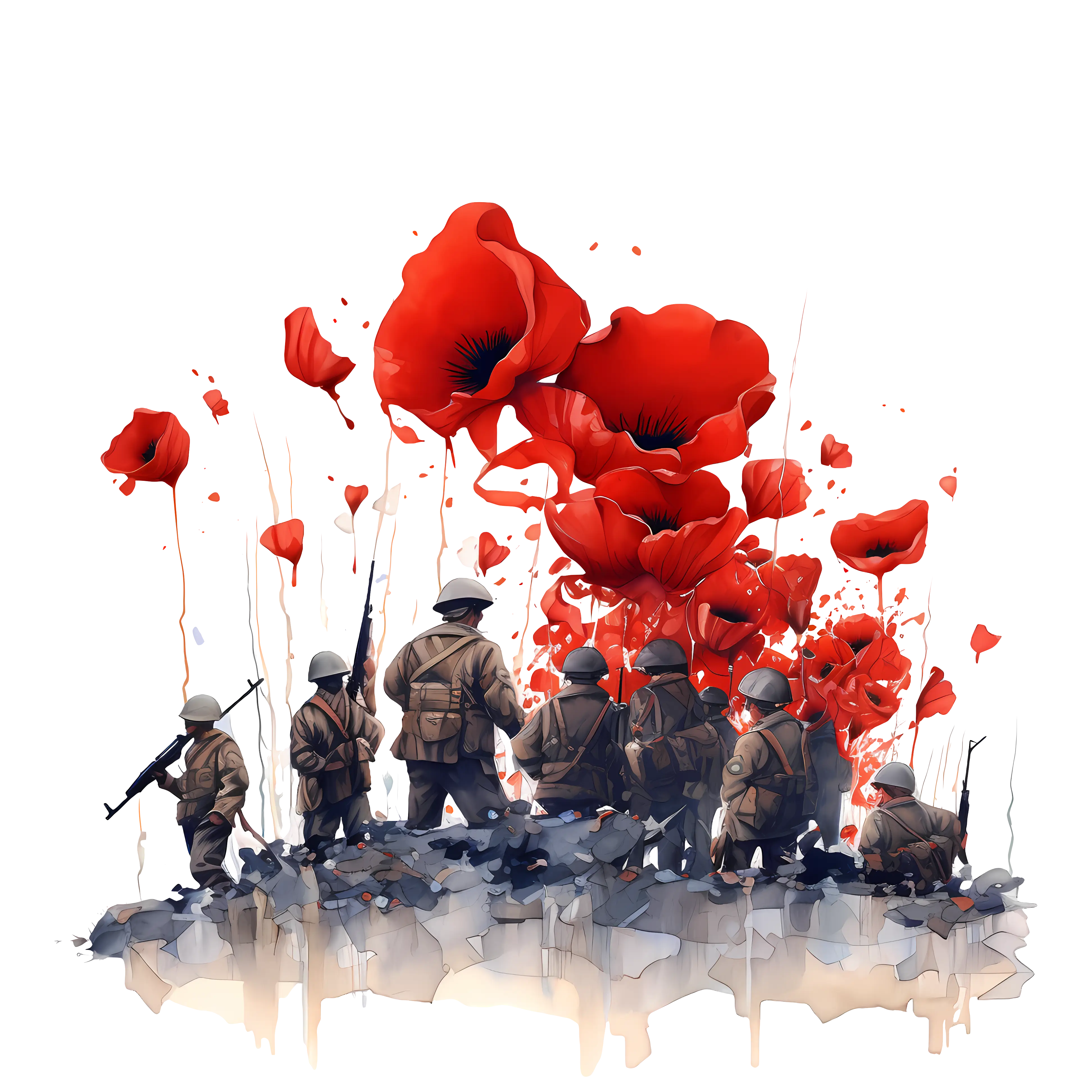 Soldiers Standing with Red Poppies Illustration