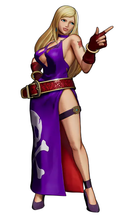 Blonde Woman in Purple Dress with Attitude