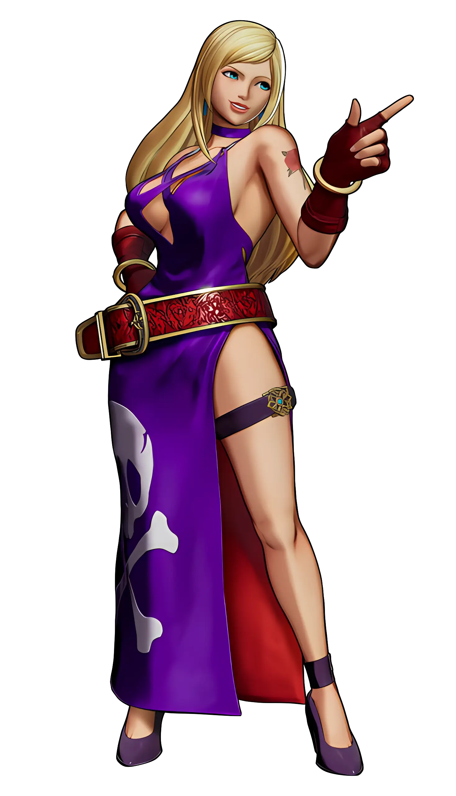 Blonde Woman in Purple Dress with Attitude