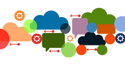 Colored Speech Bubbles and Gears Representing Communication