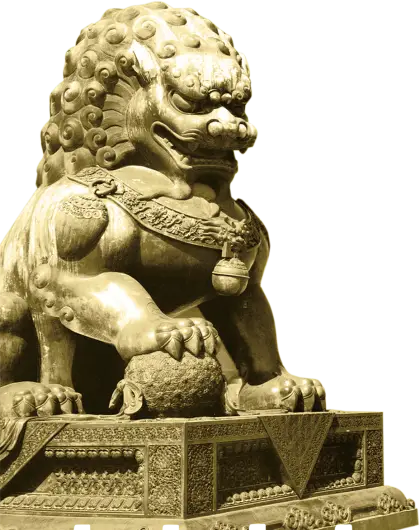 Chinese Guardian Lion Statue in Gold