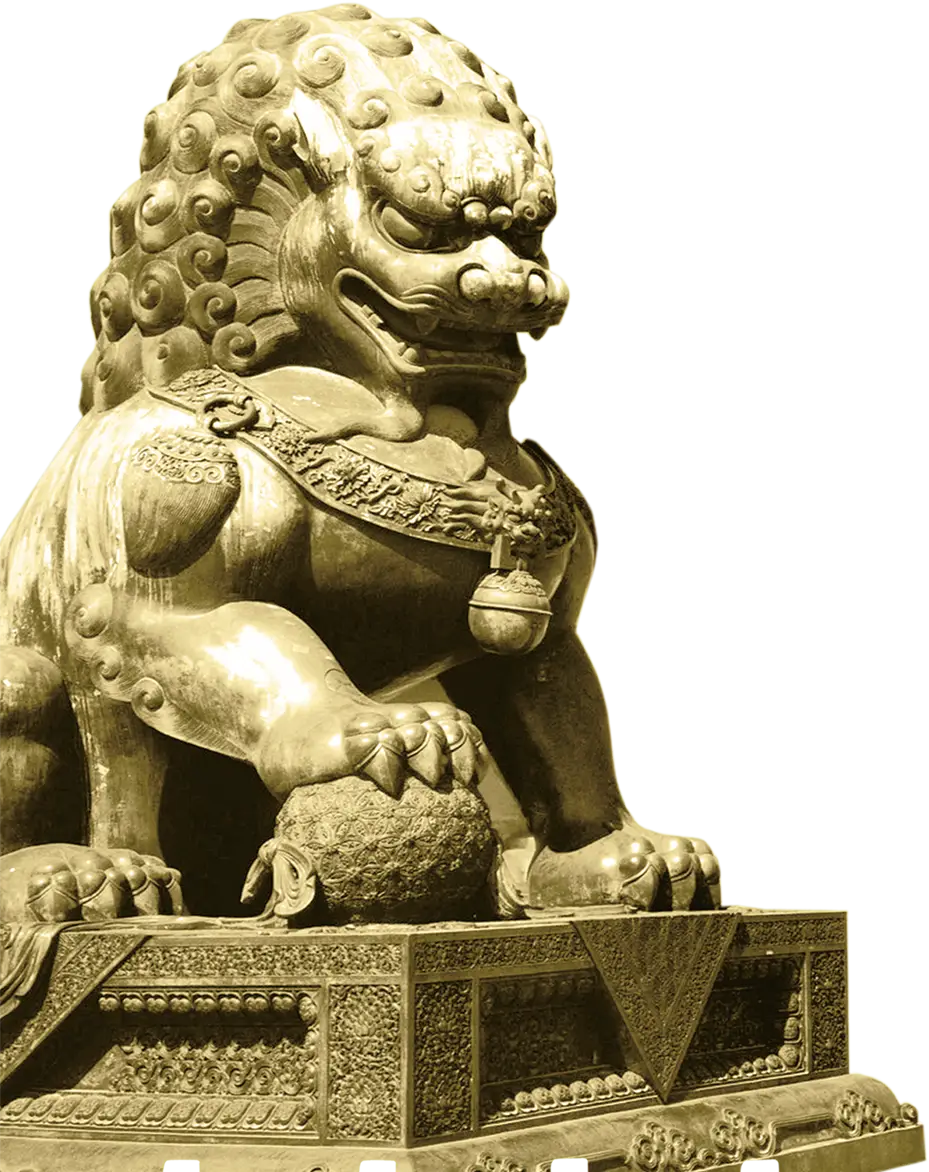 Chinese Guardian Lion Statue in Gold