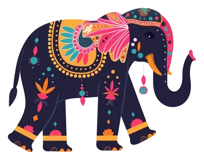 Bright Colorful Decorated Elephant Illustration