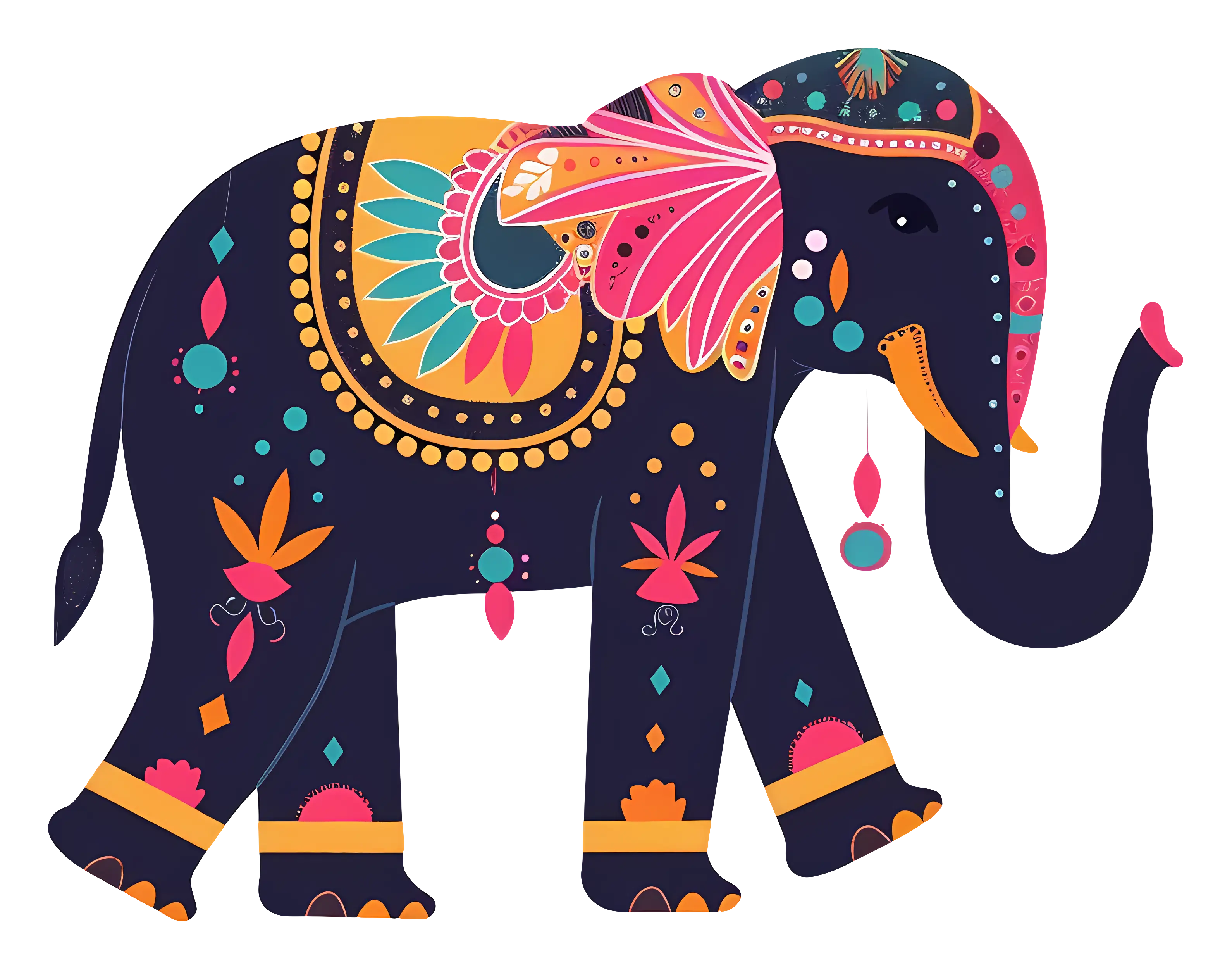 Bright Colorful Decorated Elephant Illustration