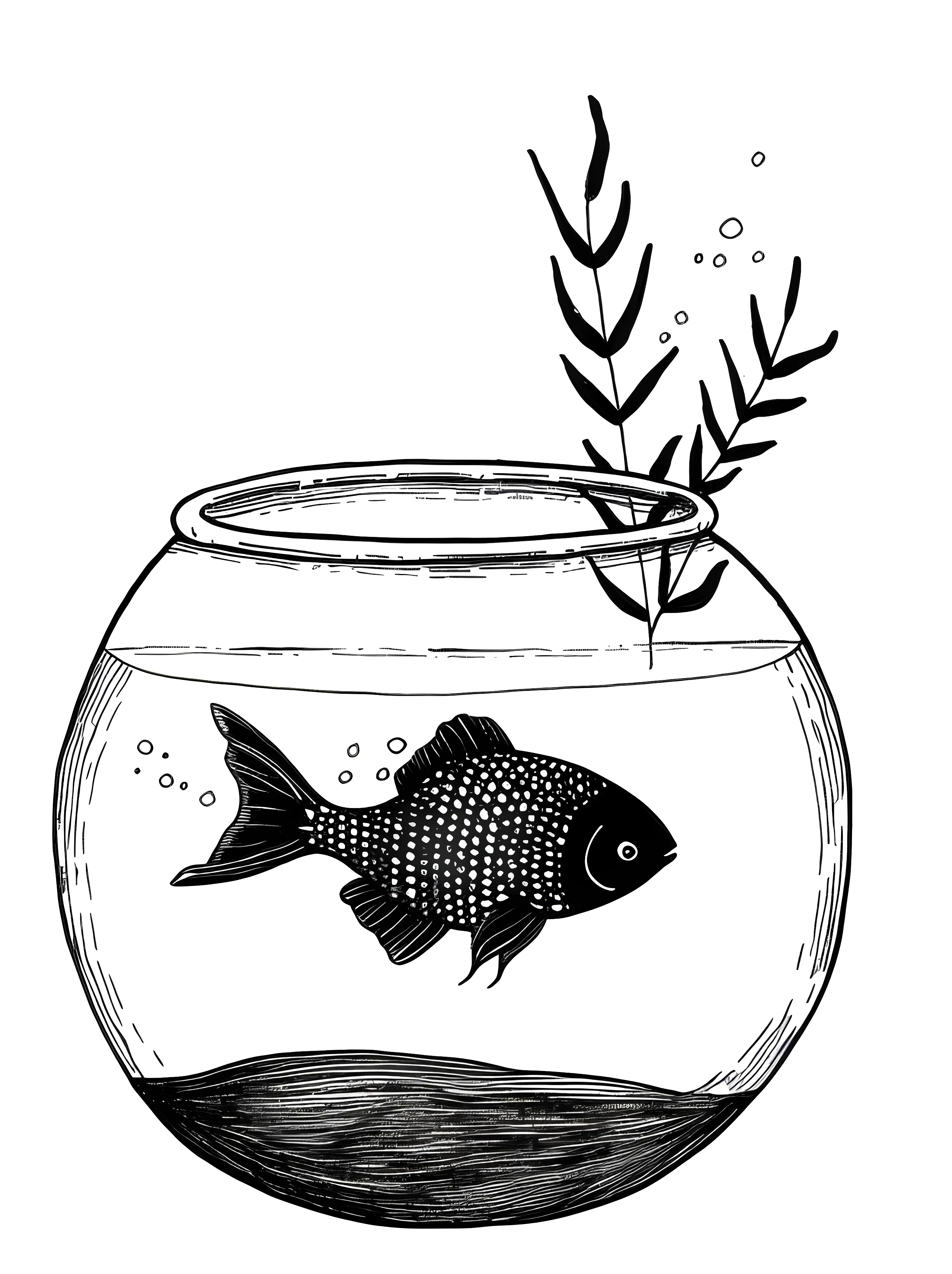 Black Fish in a Bowl Illustration