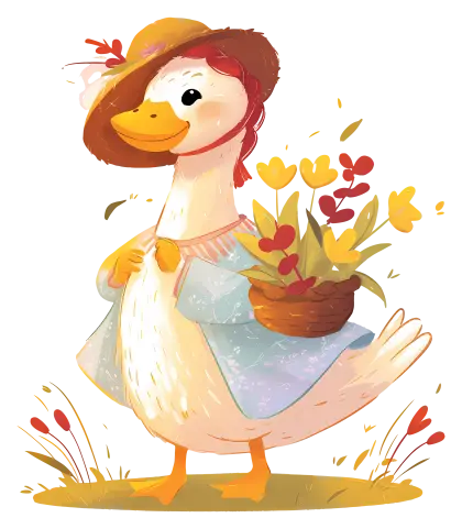 Duck with Hat and Flowers