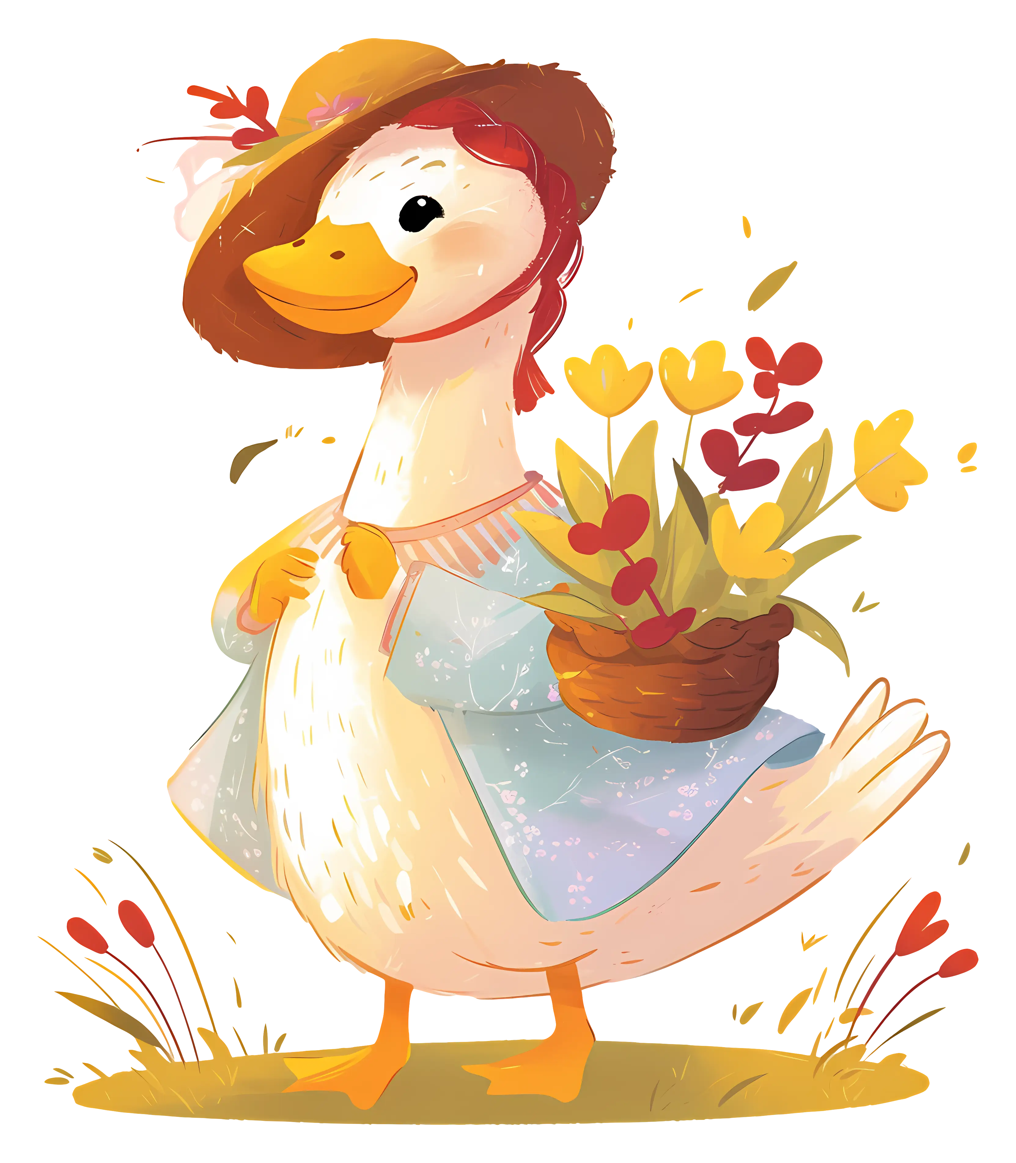 Duck with Hat and Flowers