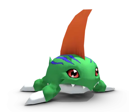 Green Monster with Orange Fin Cartoon Character