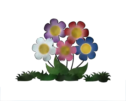 Colorful Flowers with Green Leaves Illustration