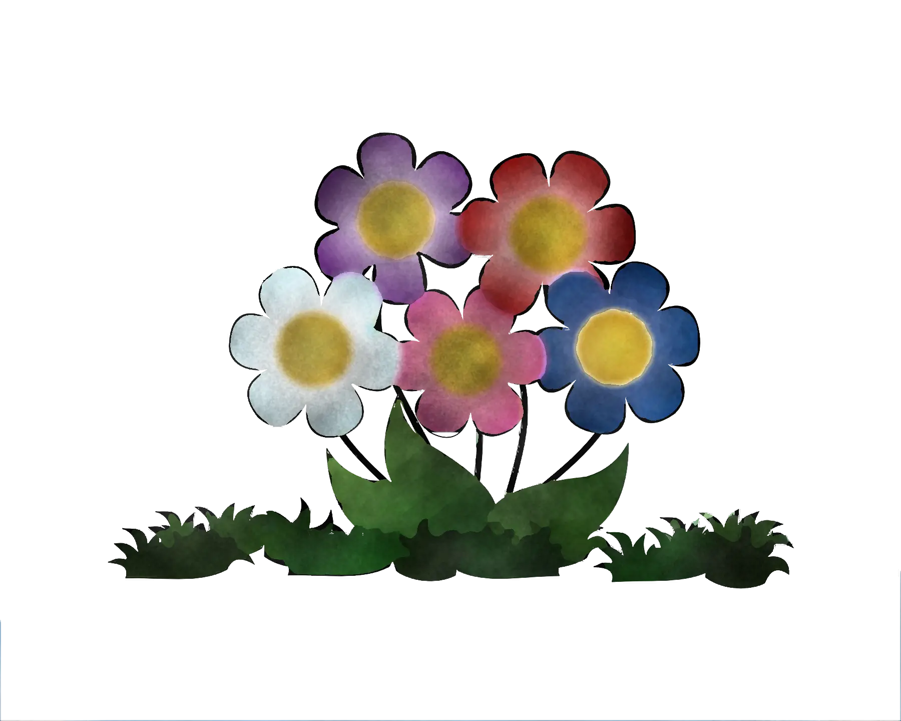 Colorful Flowers with Green Leaves Illustration