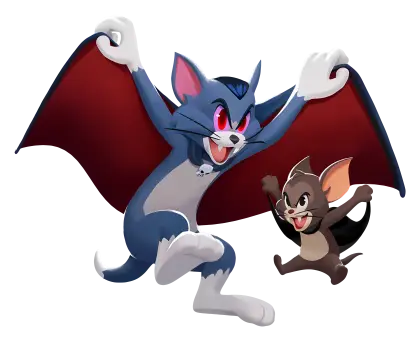 Vampire Cat and Bat Mouse in Cartoon Style